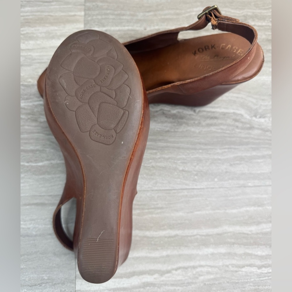 Kork-Ease Brown Leather Peep-Toe Wedge Slingbacks - Picture 9 of 11